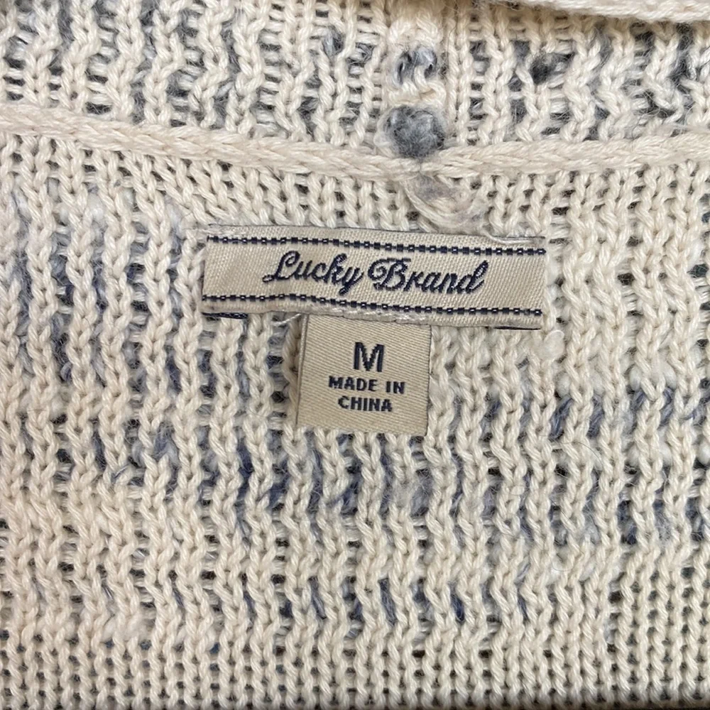 Lucky Brand Cream Black Blue Long Cardigan Sweater